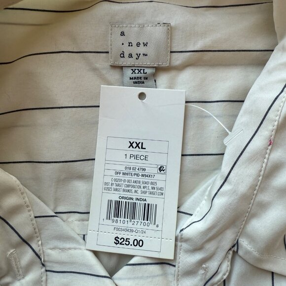 A New Day Womens Beige & Black Striped Button-Up Shirt Cotton Blend Size XXL - Picture 3 of 7